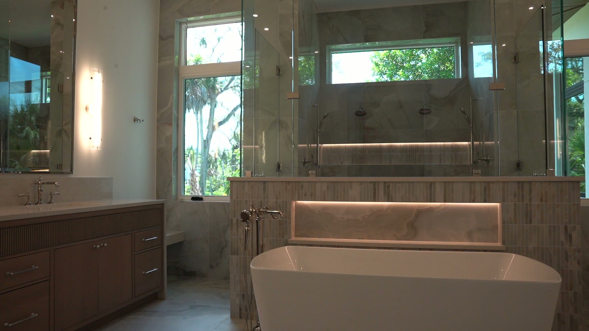 Custom bath lighting: Sconces · recessed and integrated LED